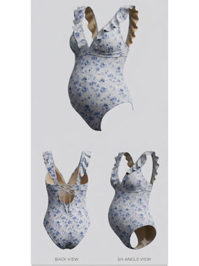 A Pea in the Pod Maternity One-Piece Swimsuit S Light Blue Floral Back Tie